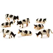 Kids Globe Mini Fermette de Vaches Noir & Blanc 1:87 - Set de 8 pièces