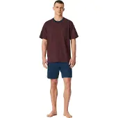 Schiesser Pyjama court ' Comfort Essentials ' bleu foncé / bordeaux
