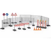 BRUDER 62007 - Zubehör Baustellenset, Zäune, Schilder & Pylonen - 1:16 Baustelle Straßenbau Bauarbeiten BAU-Fahrzeuge Spielzeug