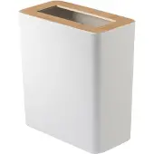 Yamazaki Home Corbeille à papier petite 30cm moderne petite étroite avec couvercle en bois astucieux blanc 28x30x15cm