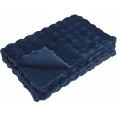 vidaXL Couverture en Fourrure de Lapin Synthétique Bleu Marine