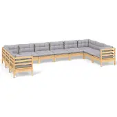 vidaXL Ensemble de salon de jardin 10 pièces avec coussins gris en pin