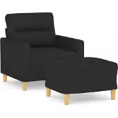 vidaXL Fauteuil avec pouf Noir 60 cm Tissu