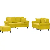 vidaXL Ensemble de canapés 3 pièces avec coussins Velours jaune