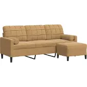 vidaXL Canapé 3 places avec pouf brun 180 cm velours