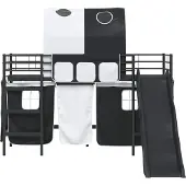 vidaXL Lit superposé pour enfants avec rideaux, noir, 90 x 190 cm, en métal