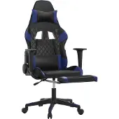 vidaXL Chaise de jeu avec repose-pieds Noir et bleu Similicuir