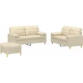 vidaXL Ensemble de canapés 3 pièces avec coussins Crème Tissu