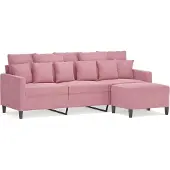 vidaXL Canapé 3 places avec pouf rose 180 cm velours