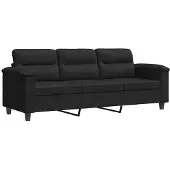 vidaXL Canapé à 3 places Noir 180 cm Tissu microfibre
