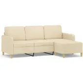 vidaXL Canapé 3 places avec pouf Crème 180 cm Tissu