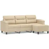 vidaXL Canapé 3 places avec pouf Crème 180 cm Tissu microfibre