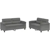 vidaXL Ensemble de canapés 2 pièces avec coussins Gris foncé Tissu microfibre