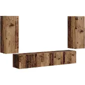 vidaXL Ensemble d'étagères murales pour téléviseur, fixation murale, 4 pièces, bois ancien, matériau dérivé du bois