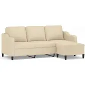 vidaXL Canapé 3 places avec pouf Crème 180 cm Tissu
