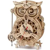 Robotime ROKR puzzle 3D en bois horloge hibou - 21,3 x 12,4 x 25,8 cm, 1 pièce, décoration à la maison, décoration d’étagère,Cadeaux artisanaux pour adultes et adolescents,Jouets éducatifs