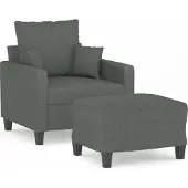 vidaXL Fauteuil avec pouf gris foncé 60 cm Tissu