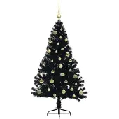 vidaXL Sapin de Noël artificiel pré-éclairé Noir 150 cm PVC