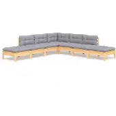 vidaXL Ensemble de salon de jardin 7 pièces avec coussins gris en pin
