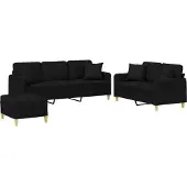 vidaXL Ensemble de canapés 3 pièces avec coussins Tissu noir