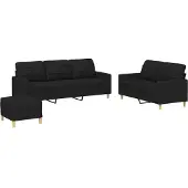 vidaXL Ensemble de canapés 3 pièces avec coussins Tissu noir