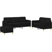 vidaXL Ensemble de canapés 3 pièces avec coussins Tissu noir