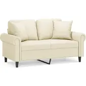 vidaXL Canapé 2 places avec oreillers crème 120 cm similicuir