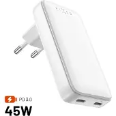 FIXED Chargeur 45W PD 3.0 2x USB-C, Slim Gan Charger, blanc