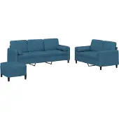 vidaXL Ensemble de canapés 3 pièces avec coussins bleu velours