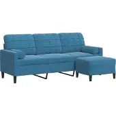 vidaXL Canapé 3 places avec pouf bleu 180 cm velours
