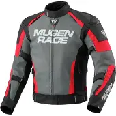 MUGENRACE Romano blouson textile imperméable pour moto, gris foncé/noir/rouge, L