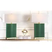 Halay Lot de 2 lampes de table SAFAVIEH, lampe moderne en métal vert foncé avec similicuir, 20 x 45 x 70 cm