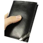 Rovicky Portefeuille vertical pour homme avec accent argenté, cuir véritable -