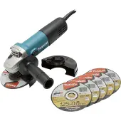 Makita Meuleuse d'angle électrique 840W 125mm avec disque à ébarber et 5 disques à tronçonner