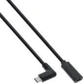 InLine 35784 Câble USB 3.2, USB Typ-C Rallonge, prise mâle coudée sur prise femelle, noir, 1,5m