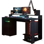 GuenstigEinrichten Bureau de jeu à LED, noir mat, 152 x 61,5 x 87 cm