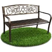 Akord Banc de Jardin en Brun IRYS avec Pieds en Acier et dossier en fonte, Largeur 127 cm