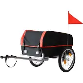 Relaxdays Remorque pour vélo , pliable, 120 L, protection contre la pluie, drapeau, dimensions H x L x P : 59 x 124 x 69 cm, remorque pour vélo, noir et rouge