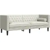 vidaXL Canapé Chesterfield avec traversins 3 places crème velours