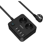 Voomy Multiprise 2 prises avec 4× prises USB-A et cordon d'alimentation