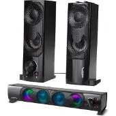 Audiocore haut-parleurs 2 en 1 2.0 pour PC avec fonction barre de son Rétro-éclairage RGB Haut-parleurs stéréo 2x3W RMS AUX Alimentation USB 3,5 mm