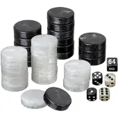 Philos Jeu de pions de backgammon, taille moyenne (28 x 8 mm), en plastique noir et blanc, avec dés