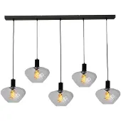 Masterlight Lampe suspendue 5 lumières - noire - Porto avec verres transparents Blossom