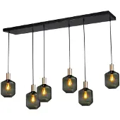 Masterlight Lampe suspendue 6 lumières - dorée - Porto avec verres verts Jagger
