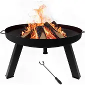Relaxdays Brasero , Ø 59 cm, avec tisonnier, acier thermolaqué, pour jardin ou terrasse, noir