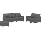 vidaXL Ensemble de canapés 3 pièces avec coussins Tissu gris foncé