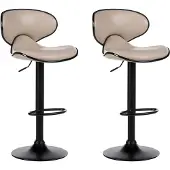 Beliani Lot de 2 tabourets de bar, revêtement en similicuir beige, piètement pivotant, vérin à gaz, hauteur réglable, style glamour