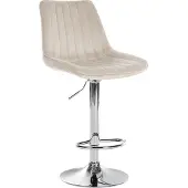 CLP Tabouret de bar Toni en velours, réglable en hauteur et pivotant, couleur crème, piètement chromé