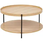 Beliani Table basse en bois clair avec structure métallique noire, forme ronde, style moderne, salon