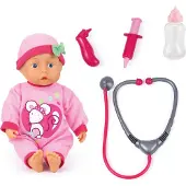 Bayer 93378AA Poupée docteur, avec sons de bébé, parlant, biberon, set de jeu avec docteur, jeu de rôle, 33 cm, rose avec motif de souris